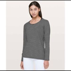 Lululemon Emerald Long Sleeve - Modern Stripe Heathered Black White